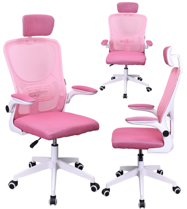 ERGONOMICZNY FOTEL BIUROWY OBROTOWY MIKROSIATKA BATI RÓŻOWY