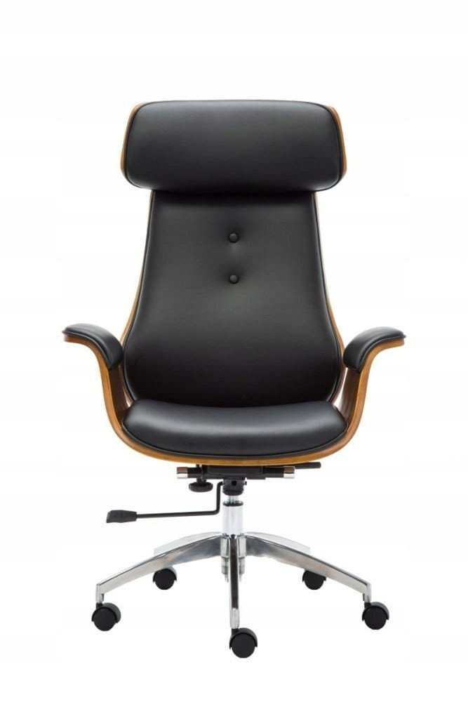 FOTEL OBROTOWY KRZESŁO FARO ORZECH CZERŃ SKÓRA