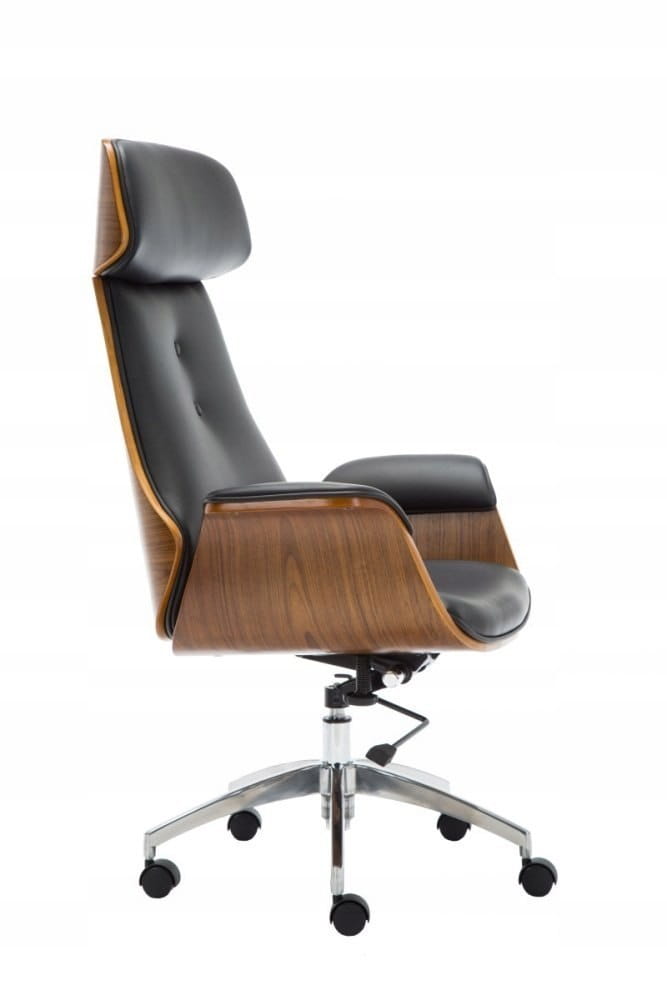 FOTEL OBROTOWY KRZESŁO FARO ORZECH CZERŃ SKÓRA