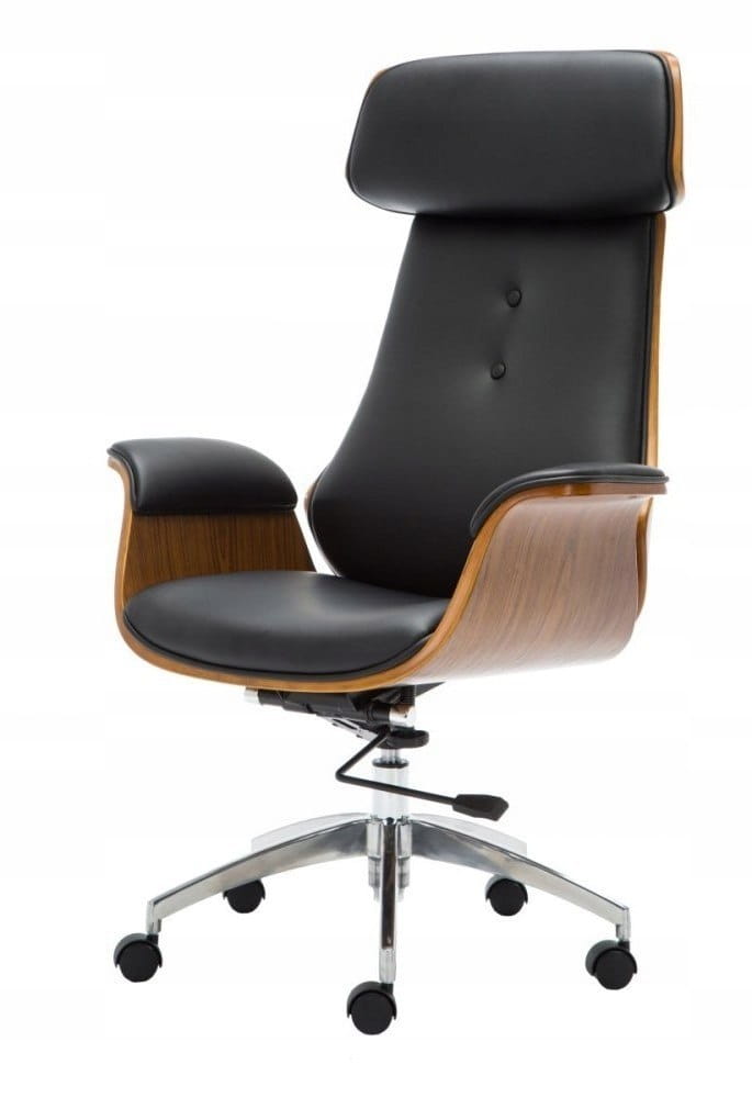 FOTEL OBROTOWY KRZESŁO FARO ORZECH CZERŃ SKÓRA